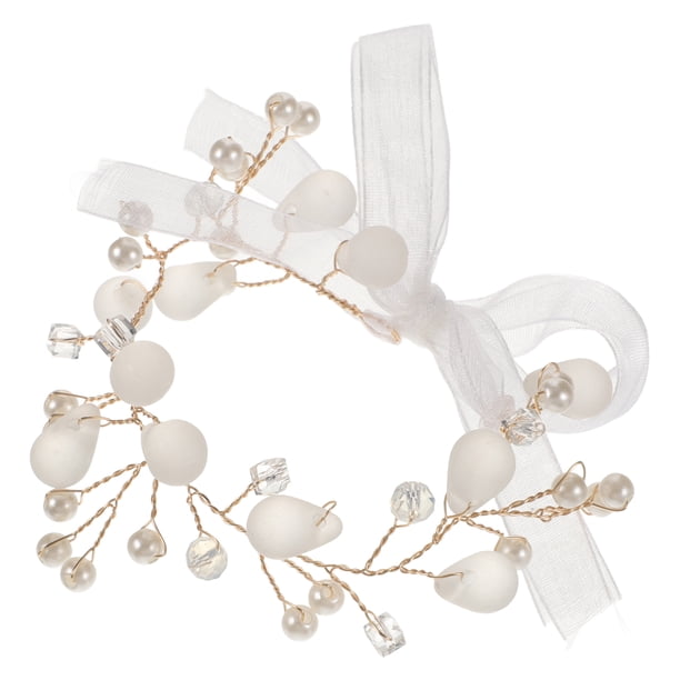 Pulsera de cuentas con cinta de hilo para boda, flor de mano, banda de muñeca nupcial, pulsera decorativa de perlas de cristal para fiesta, dama de honor