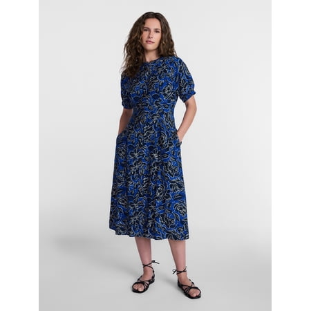 Time and Tru Women's Pleated Midi Shirtdress, Sizes XS-XXXL