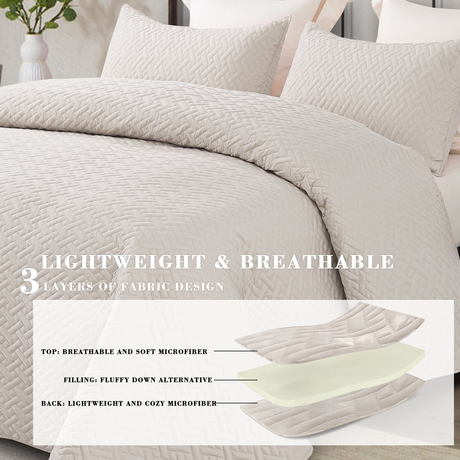 Exclusivo Mezcla 3-Piece King Size Quilt Set, Basket Quilted Bedspread/Coverlet/Bed Cover(96"x 104", Brich Beige)