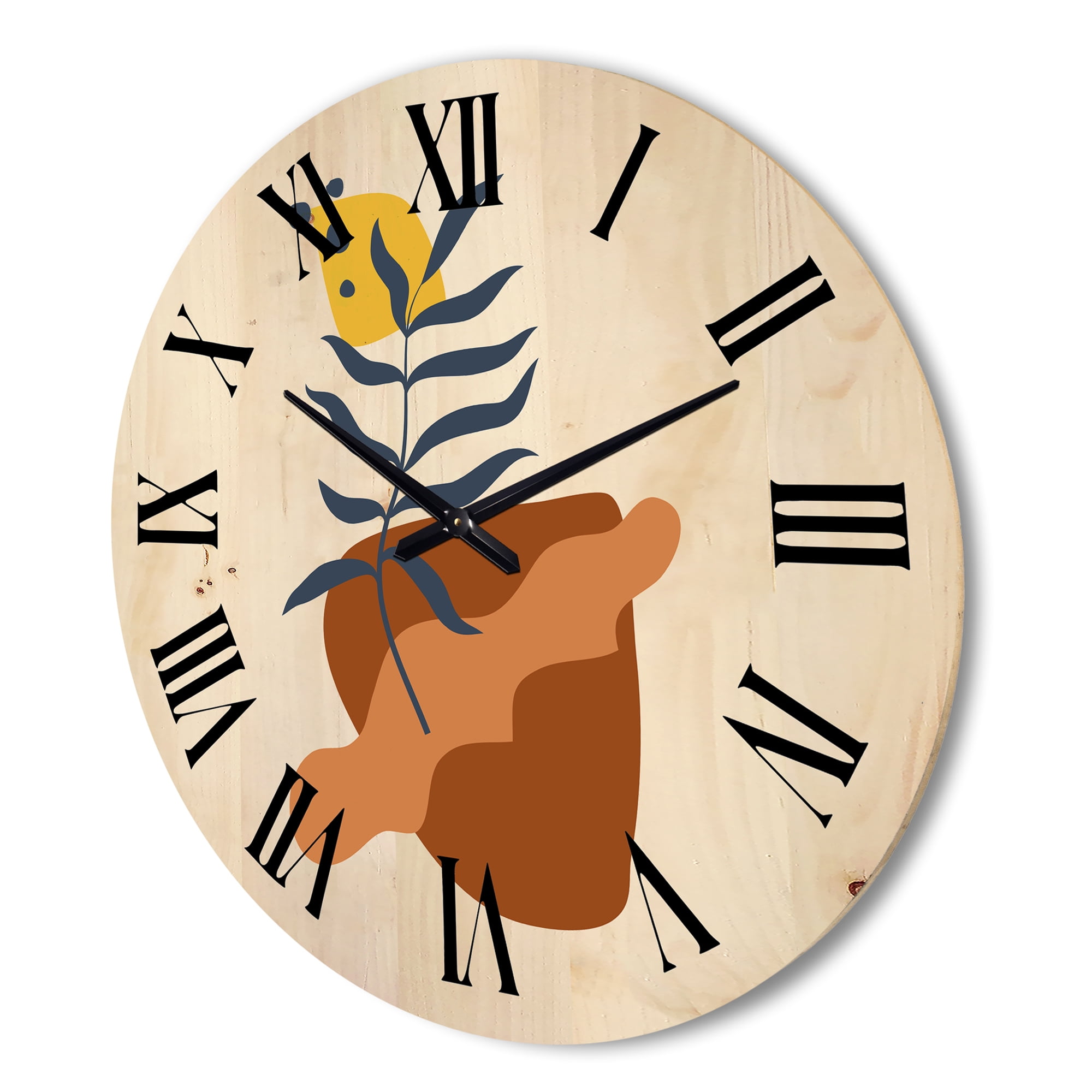 Designart 'Abstract Flowers Plants With Elementary Shapes VI' Modern Wood Wall Clock