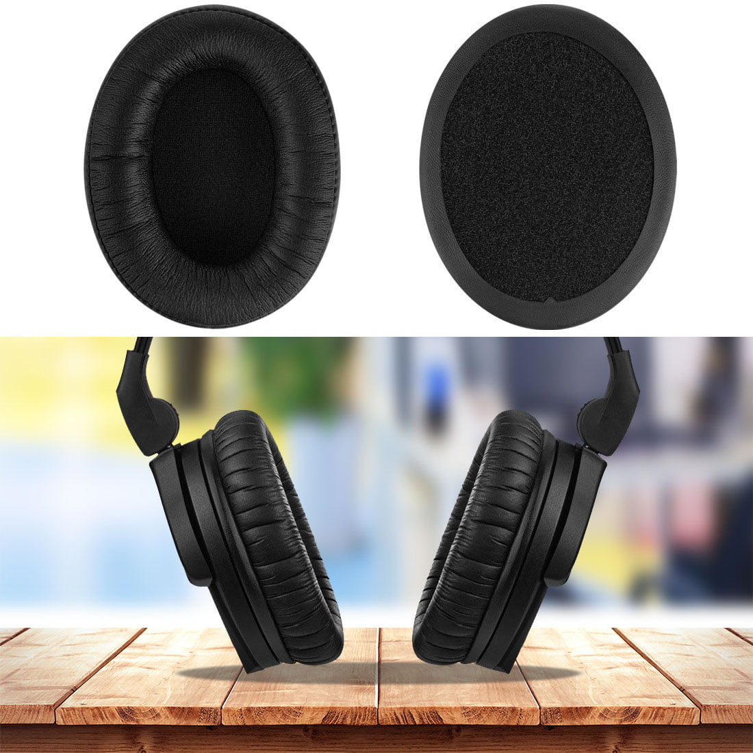 Black Geekria QuickFit Protein Leather Replacement Ear Pads for Sennheiser HD280 HD280-Pro HD281 HMD280 HMD281 Headphones Earpads Headset Ear Cushion Repair Parts 