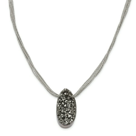Sterling Silver Drusy Agate - Stainless Steel Druzy Agate Polyester Cord Pendant Necklace 17.5in