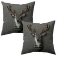 thumbnail image 6 of Embroidered Deer Pillow Cover with Antlers, Grey Textured Fabric and Black White Plaid Detail, Rustic Farmhouse Throw Pillows for Sofa Decor B, 6 of 7