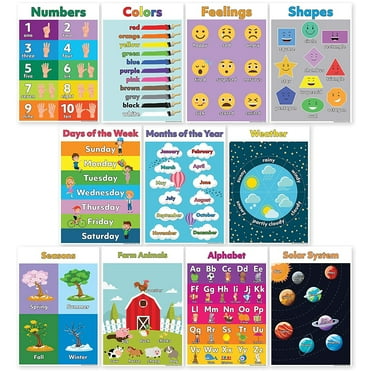 11 Educational Posters for Preschool Learning (Preschool Posters) Classroom Posters Include ABC/Alphabet Poster, Solar System Poster, Shapes Colors Letters & Numbers (NON LAMINATED) 13X18