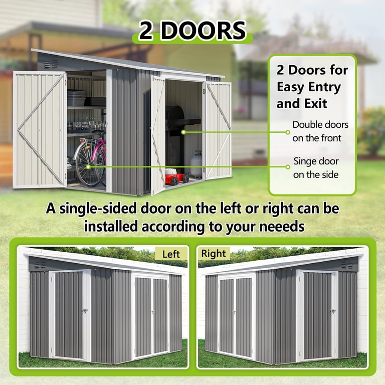LZBEITEM 8x6 ft Outdoor Metal Storage Shed, Lean-to Design