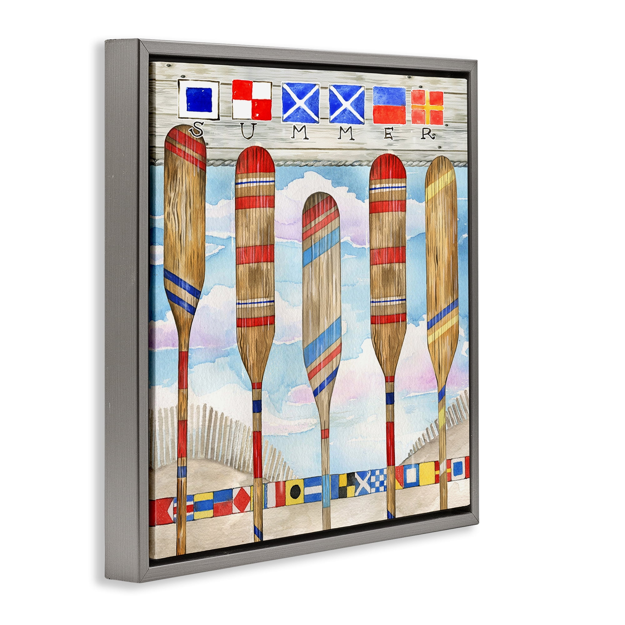 Stupell Industries Maritime Summer Paddles Nautical & Beach Painting Gray Floater Framed Canvas Art Print Wall Art, 25 x 25