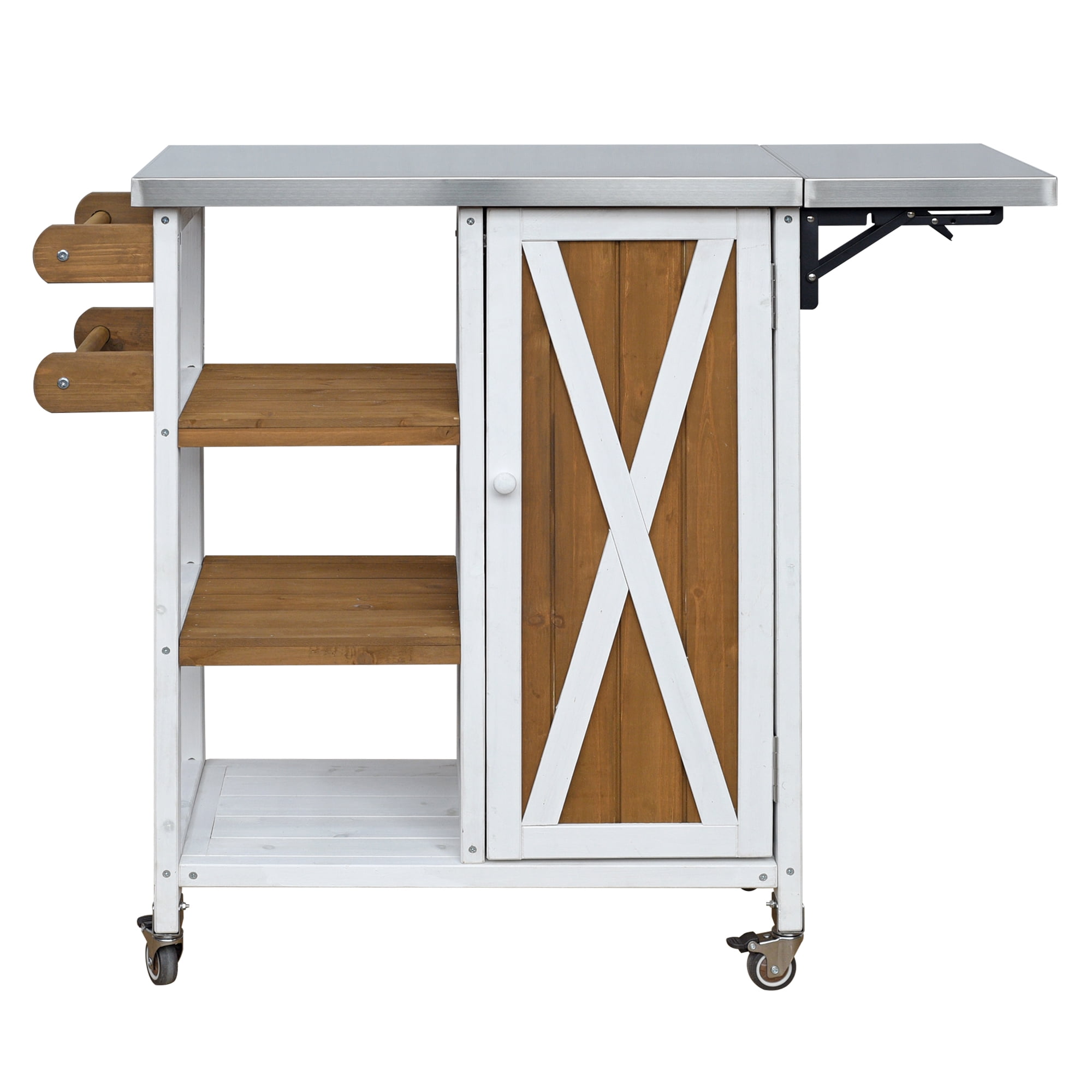 Portable Outdoor Kitchen Island, Foldable Patio Prep Station for Outdoor Use, White and Brown