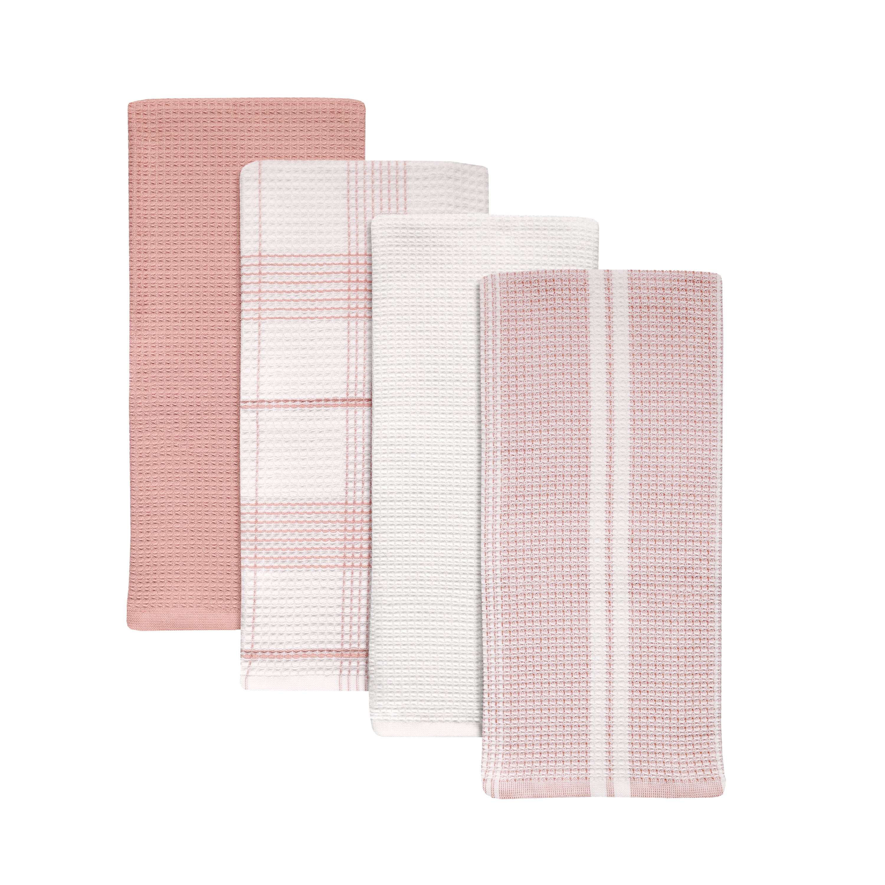 (4 pack) Better Homes & Gardens 4 Piece Waffle Kitchen Towel, Old Rose