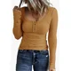 thumbnail image 1 of Tops de manga larga con cuello redondo para mujer, camiseta de viaje informal cómoda, camisetas ajustadas para mujer, empalme de botones de moda, otoño e invierno, nuevo, 1 of 5