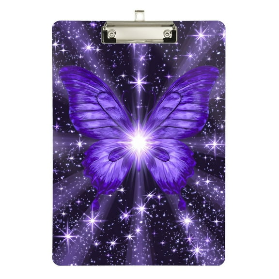 ALAZA Plastic Clipboard A4 Letter Size Decorative Clipboards for Students Women Men 9" x 12.5" Sparkling Butterfly Purple-a7