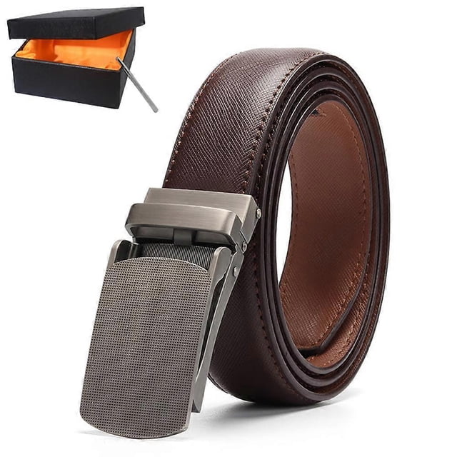 Ceinture Homme, Brun Ceinture en Cuir pour Homme, Rglable Ceinture Boucle Automatique 3.5cm * 120cm (Bote incluse), Ceinture en cuir d'affaires, Vaca