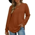 thumbnail image 4 of Womens Tops Crewneck Long Sleeve High Low Sweatshirt Polyester Curved Hem Side Split Solid Color Loose Fit Daily Home Work Outdoor Wear S Sweaters For Women, 4 of 4
