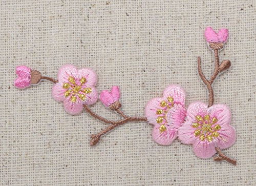 ID 6262 Cherry Blossom Branch Patch Flower Tree Embroidered Iron On Applique 