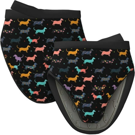 

PISONIC Cartoon Puppy Print 2Pcs Mini Silicone Oven Mitts Non-Slip Heat Resistant Oven Gloves with Hanging Loop for Kitchen Cooking Baking