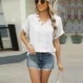 thumbnail image 3 of Yesfashion Womens Spring and Summer T-shirts V Neck Short Sleeve Buttons Tops Tee Loose Fit Blouse, 3 of 8