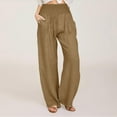 thumbnail image 2 of QATAINLAV Linen Pants Women with Pockets 2025 Summer Elastic High Waisted Wide Leg Pants Casual Loose Long Beach Pant Basic Solid Going Out Trousers Ofertas en Walmart Khaki 3XL, 2 of 9