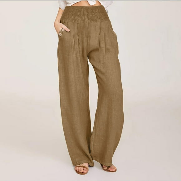 LOVZFMLL Women's Pants, Loose Wide Leg Pants High Waist Straight Casual Trousers Khaki, L