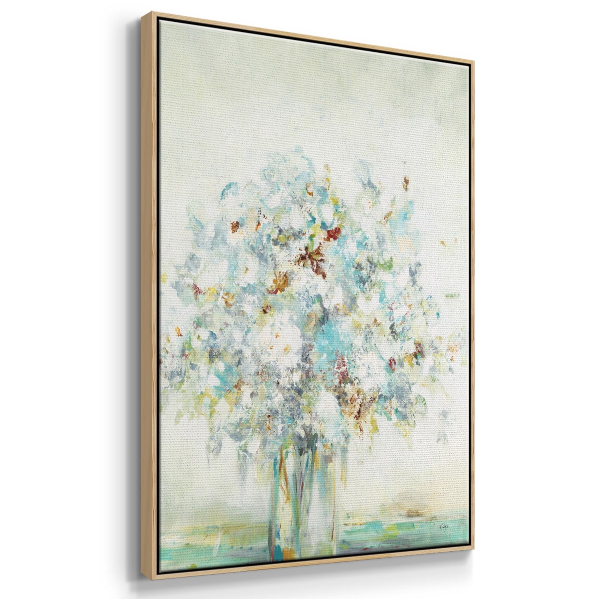 Te x tured Bouquet Framed Premium Gallery Wrapped Canvas - Ready to Hang - 25 x 37 - Natural Wood Floating Frame