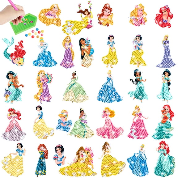 Princess Diamond Art Painting Sticker Kits for Cartoon Diamond Gem Stickers Kit,5D Gem Art Stickers Mosaic for Gift for Boys Girls