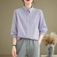 thumbnail image 5 of XPMWRP Women's Striped Button Down Solid Color Shirts Cotton Dress Shirt Oversized Lapel Collared Blouse Tops Business Office Attire Purple XXL, 5 of 8