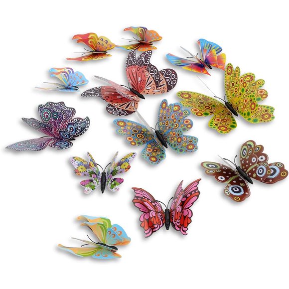 Mixed of 12PCS 3D Pink Butterfly Wall Stickers Decor Art Decorations