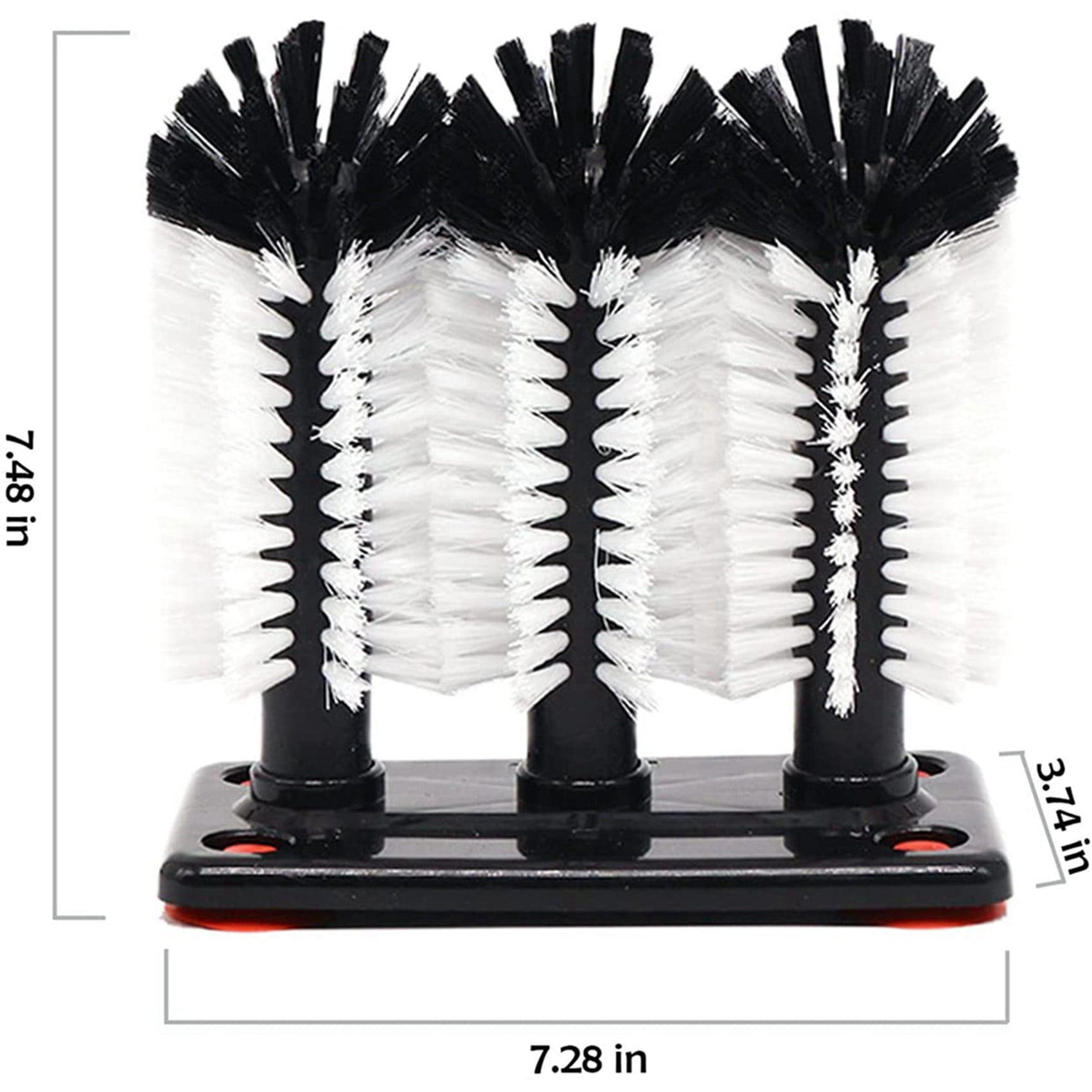 2X Water Bottle Cleaning Brush Glass Cup Washer with Suction Base 3 Head Bristle Brush for Beer Cup, Long Leg Cup,2 x Water Bottle and Glass Cleaning Brush,black&white