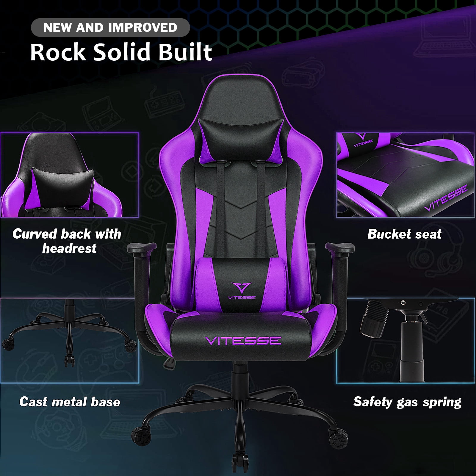 Waleaf Ergonomic Adult Gamer Chair, 330 lb Computer Chair, Racing Gaming Office Chair, Gamer Height Adjustable Swivel Chair with Lumbar Support and Headrest