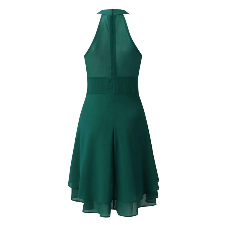 Jzuxvd Women's Sleeveless Halter A Line Pleated Plus Size High Low Wedding  Guest Elegant Dresses Dark Green 4XL - Walmart.com