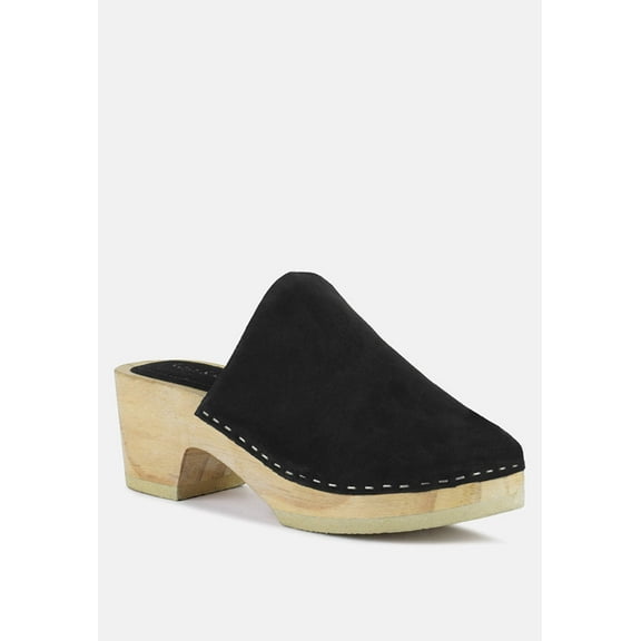 DARCIE Black Suede Clogs