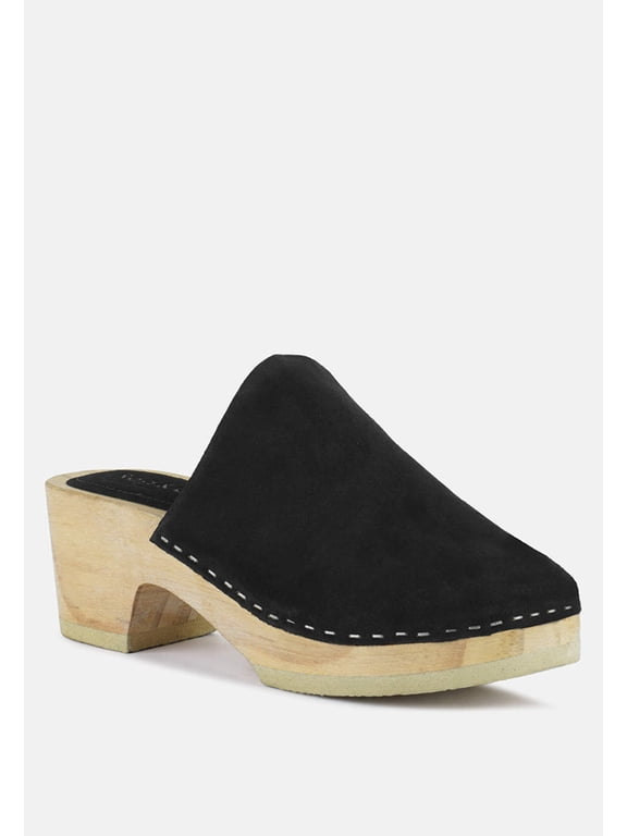 DARCIE Black Suede Clogs