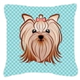 thumbnail image 2 of Caroline's Treasures BB1204PW1818 Checkerboard Pink Yorkie Yorkishire Terrier Canvas Fabric Decorative Pillow , 18H, 2 of 3