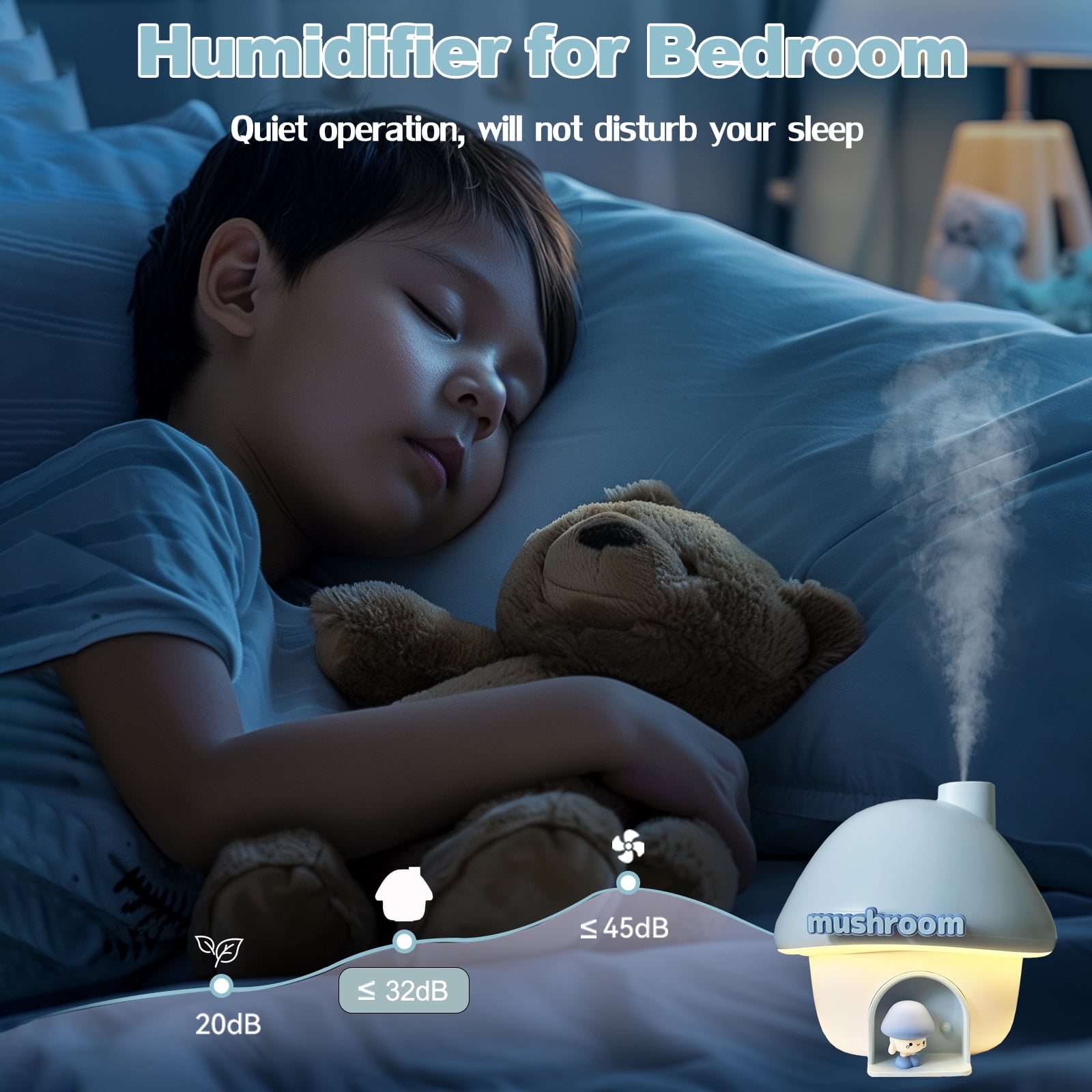 Humidifier for Bedroom, 300ML Cute Mushroom Humidifier with Night Light & 7 Colors Sunset Lamp Projection, Rechargeable Cool Mist Small Humidifier, Mini Humidifier Gifts for Kids Boys Girls