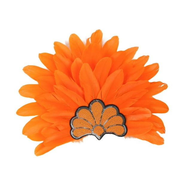 Sombrero de jefe indio, tocado de plumas, diadema para disfraz de adulto para fiesta y espectáculo. Naranja