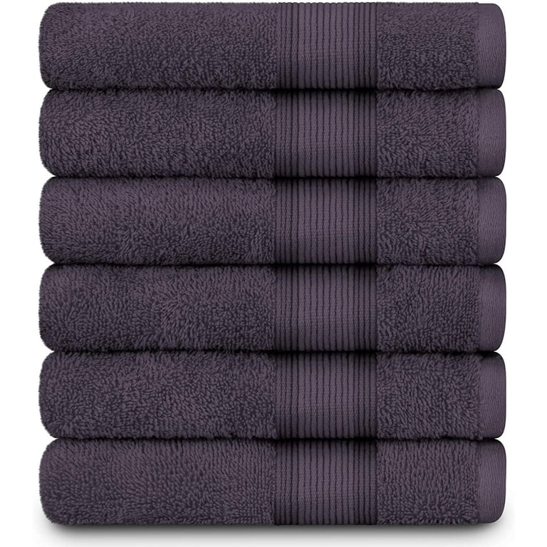 Adobella 6 Hand Towels, 100% Cotton, 16 x 28 Inch, Purple Plum (Pack of 6)  
