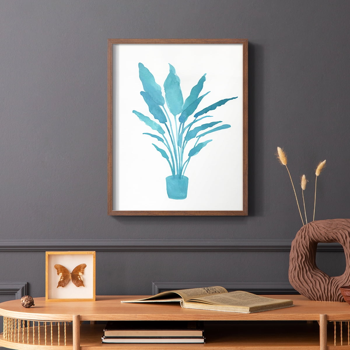Watercolor House Plant I Framed Print in Brown Solid Wood 8 x 10 Framed Print