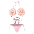 thumbnail image 5 of 1 Set Bikini Set 3D Rose Decor Halter Neck Lace-up Soft Quick Dry Padded Wireless Beachwear Hot Spring Bathing Suit Summer Vacation Beach Swimsuit, 5 of 7