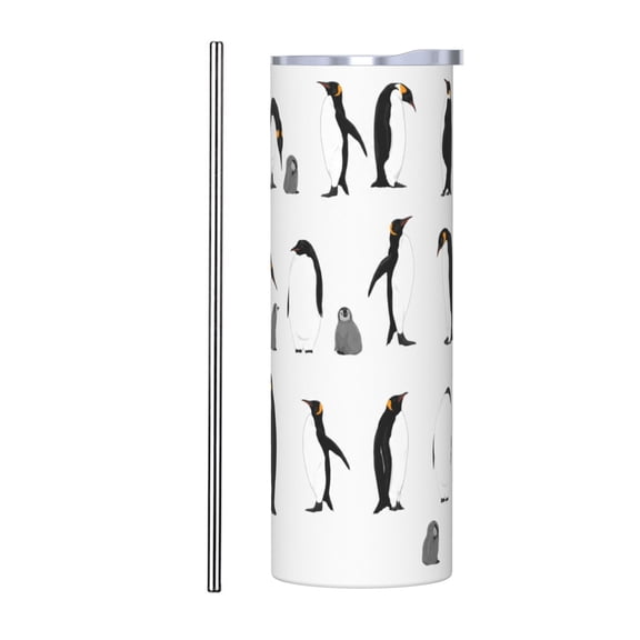 20oz Penguin Tumbler with Handle and Straw Cute Arctic Bird Stainless Steel Insulated Travel Coffee Cup Gift with Stainless Steel Straw