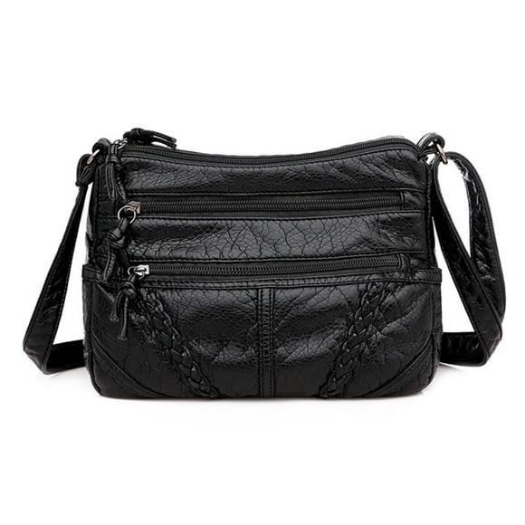 Peggybuy Retro Women Soft PU Leather Pure Color Shoulder Bag Small Handbag (Black)