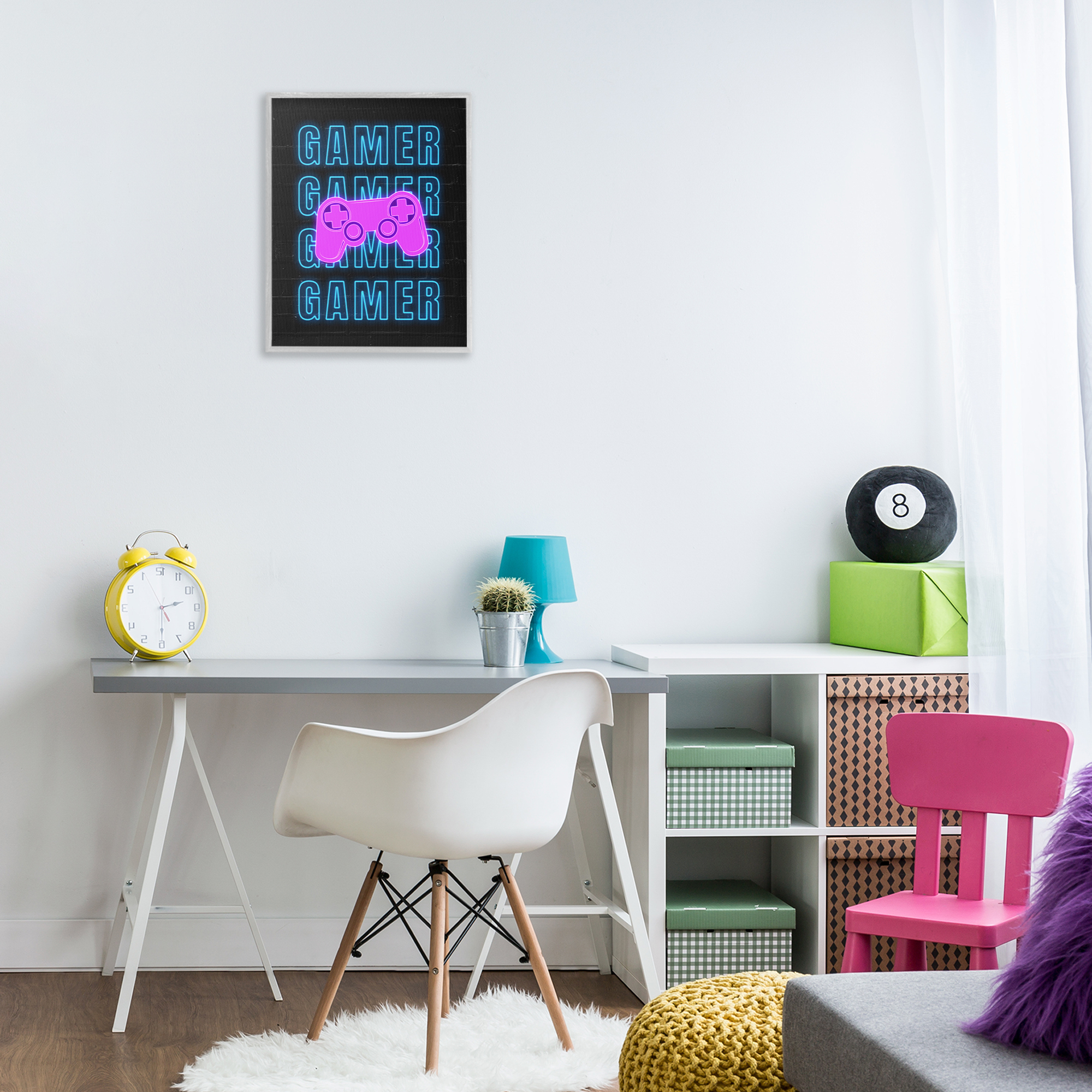 Stupell Industries Neon Gamer Words Typography Painting Gray Framed Art Print Wall Art, 16 x 20