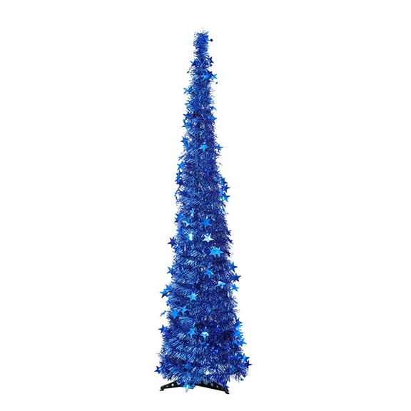 GOOHOCHY 1 Set Fold Out Christmas Tree Blue 120c PET Plastic Festival Atmosphere Decorative Living Room