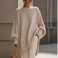 thumbnail image 2 of Fewfanhot Sweaters for Women Oversized Batwing Sweaters Long Sleeve Crew Neck Knit Asymmetrical Pullover Tops, 2 of 7