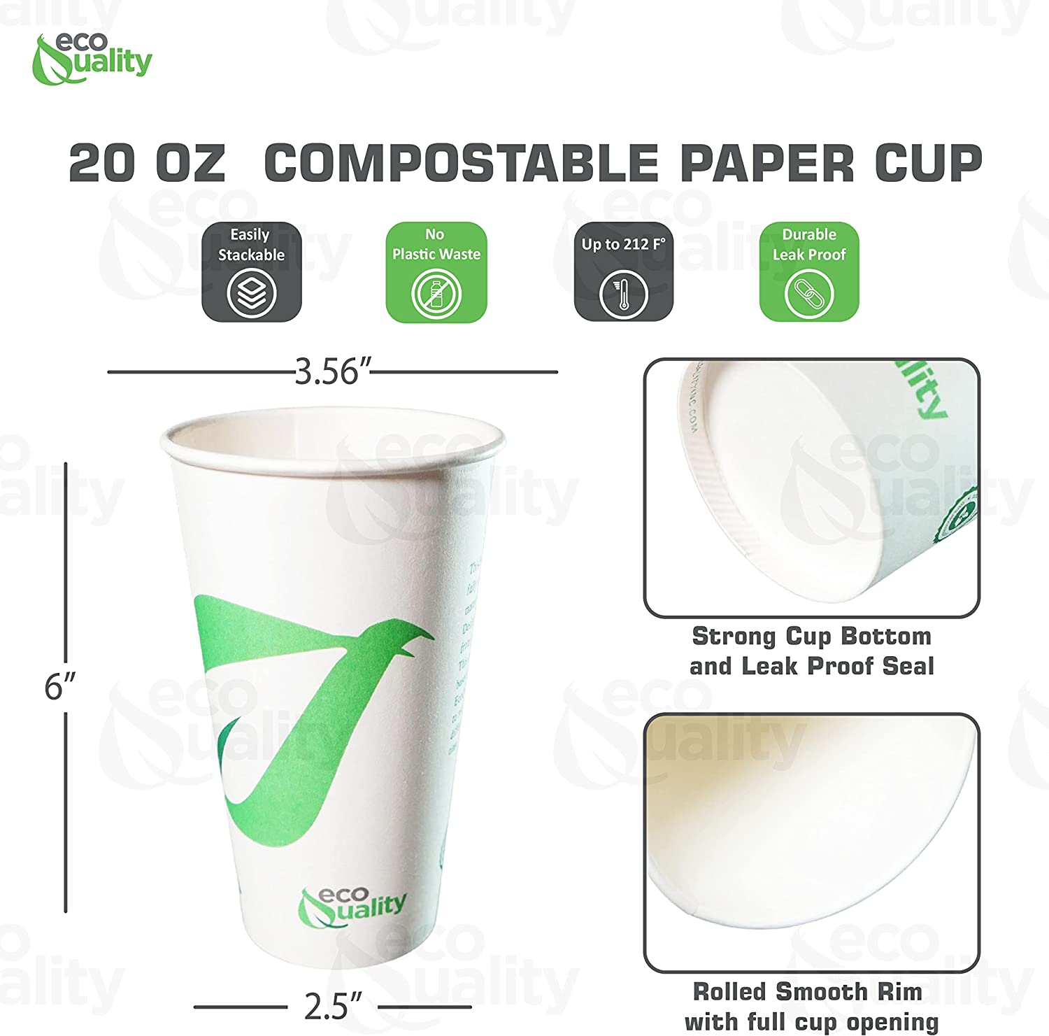 20 oz White Compostable Hot Cup | Paper |Custom Printed | 1000 count