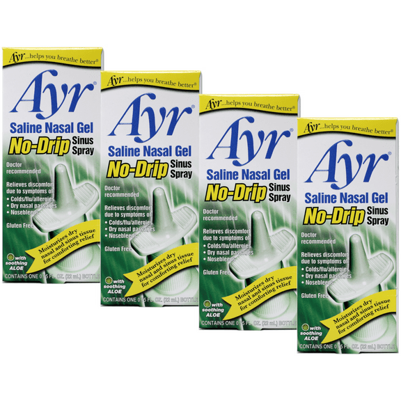 4 Pack - Ayr Saline Nasal Gel No-Drip Sinus Spray 0.75oz Each