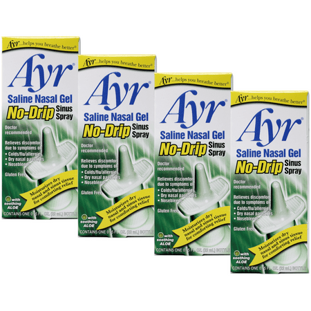 4 Pack - Ayr Saline Nasal Gel No-Drip Sinus Spray 0.75oz Each