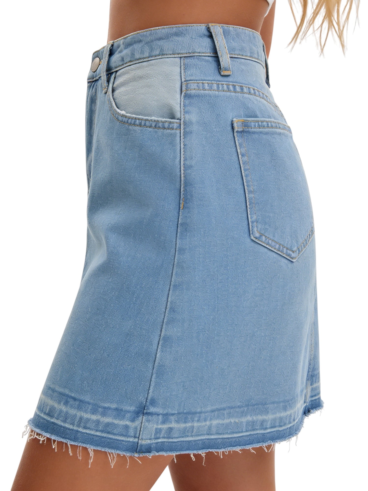 DARING DIVA Women's Patchwork Jean Skirt Color Block A Line Mini Large Blue