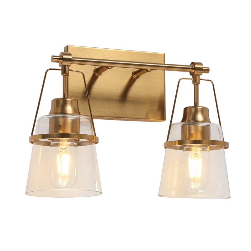 LNC 2-Light Bathroom Vanity Light with Clear Glass Shades,Modern Polished Gold Finishes