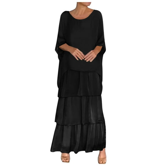 Women 3/4 Sleeve Maxi Dress Polyester Layered Dubai Outfits