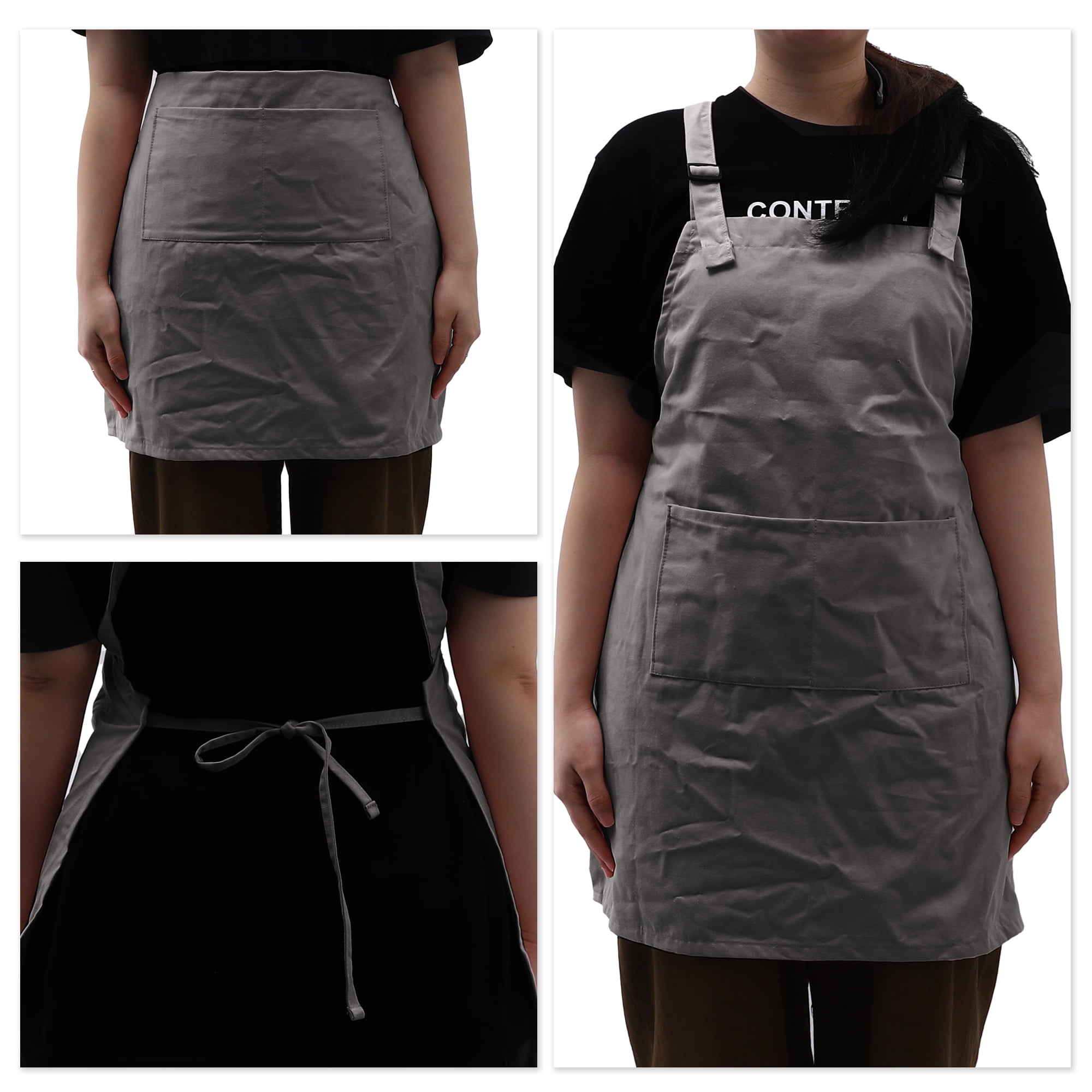 Unique Bargains Kitchen Apron with Headband Cotton Apron Deep Gray