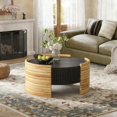thumbnail image 2 of Modern Round Coffee Table with Flip-Top Storage - Dark Brown & Natural Wood Finish, 2 of 9