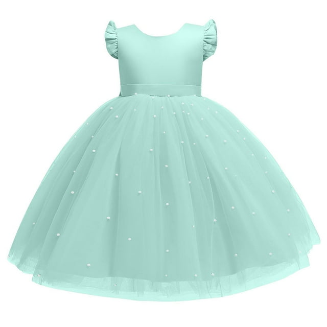 RXIRUCGD 2025 Vêtements d'Été pour Enfants Robe Bouffante en Maille Unie pour Filles Robe de Performance Formelle pour Filles